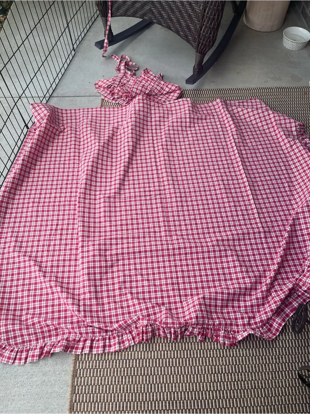 Country Style Red and White Plaid Ruffle 2 Curtain , 2 Valence & 2- Tie Back